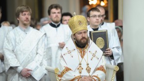 On the day of his patron saint, Metropolitan Hilarion leads the congregation of the Church of Our Lady the Joy to All the Afflicted in the celebration of the Liturgy