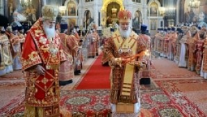Primates of the Russian and Bulgarian Orthodox Churches celebrate at the Church of Christ the Saviour on the commemoration day of Ss Cyril and Methodius