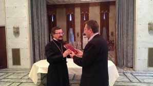 Hegumen Arseniy (Sokolov), representative of Patriarch of Moscow and All Russia to Patriarch of Antioch and All the East, celebrates prayer service at Russian embassy in Damascus