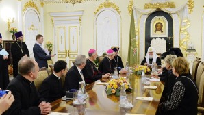 His Holiness Patriarch Kirill meets with participants in the first session of the working group of representatives of the Russian Orthodox Church and the Roman Catholic Church in Italy as part of the Russian-Italian Civil Society Dialogue-Forum