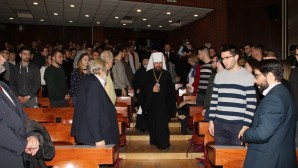 Metropolitan Hilarion of Volokolamsk delivers a lecture at the University of Belgrade