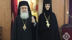 Patriarch Theophilos of Jerusalem receives in audience Mother Superior Yekaterina of Gorny Convent